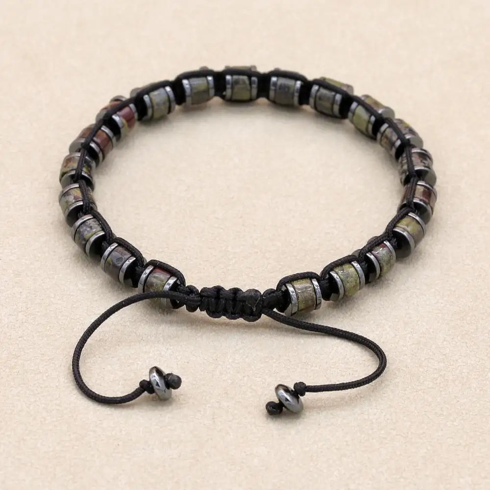 Dragon Blood Stone and Hematite Disc Braided Bracelet
