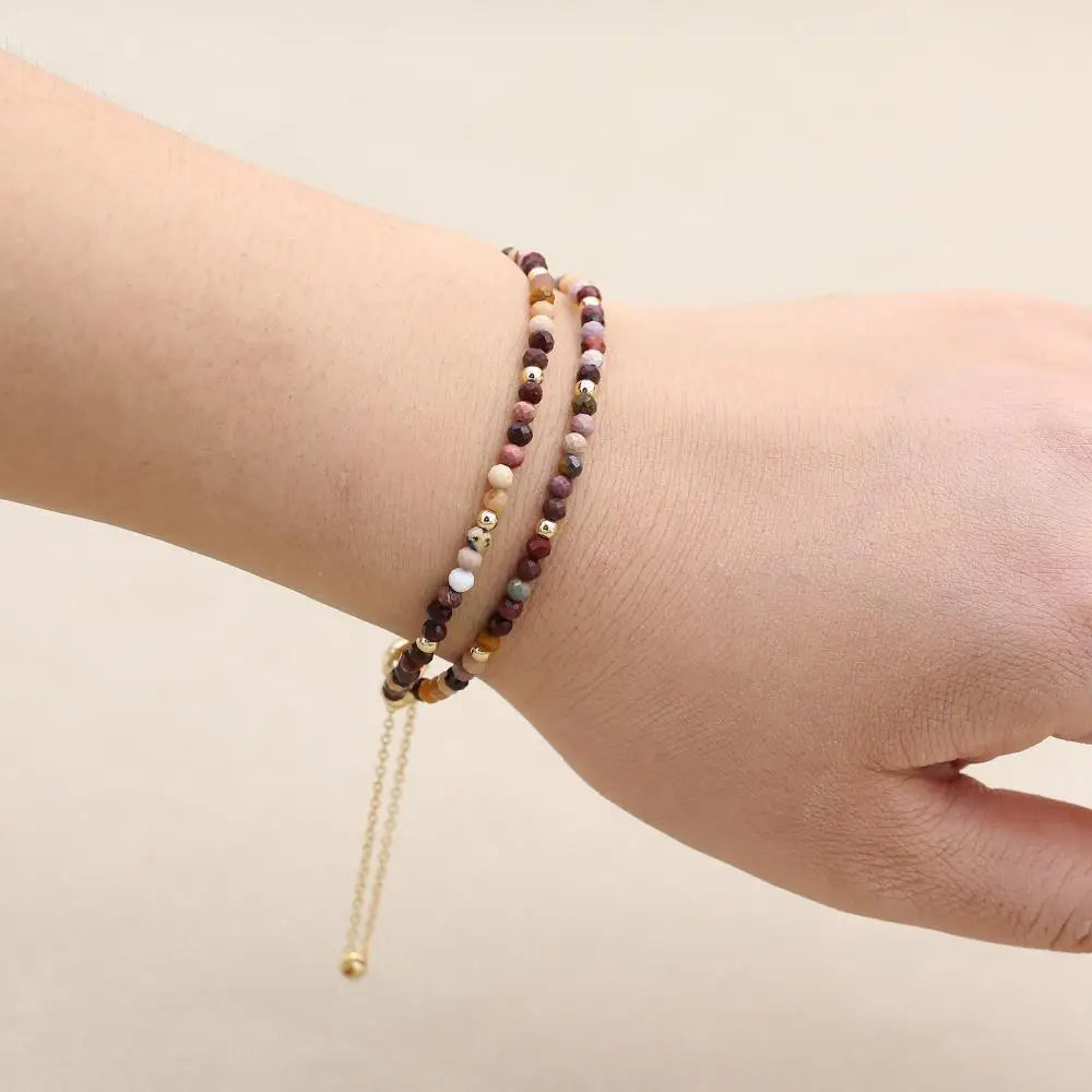 Handmade 3mm Faceted Mookaite Jasper Double-Layer Bracelet with Magnetic Clasp