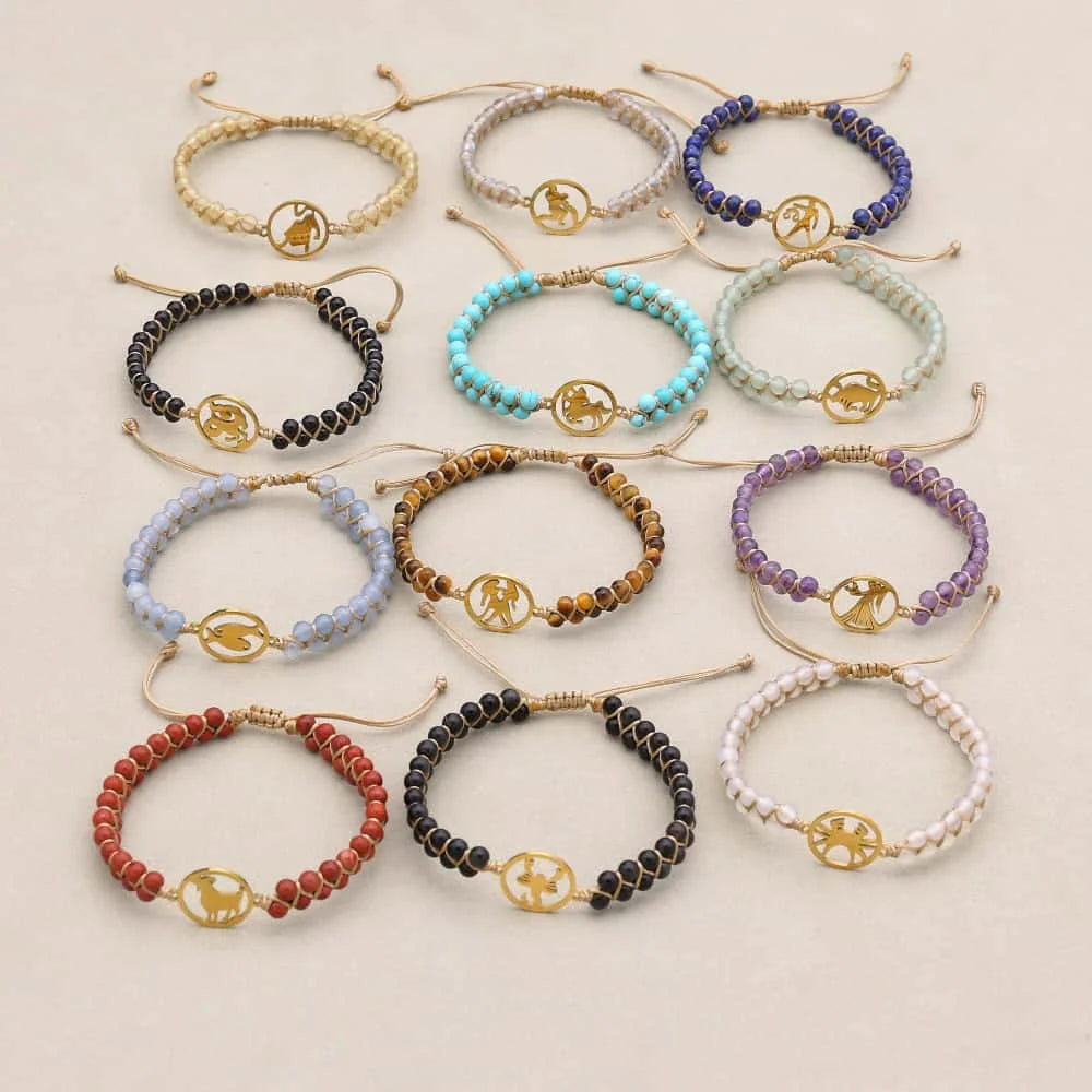 Zodiac Energy Bracelet: 4mm Natural Gemstone & Stainless Steel Healing Jewelry for Men & Women