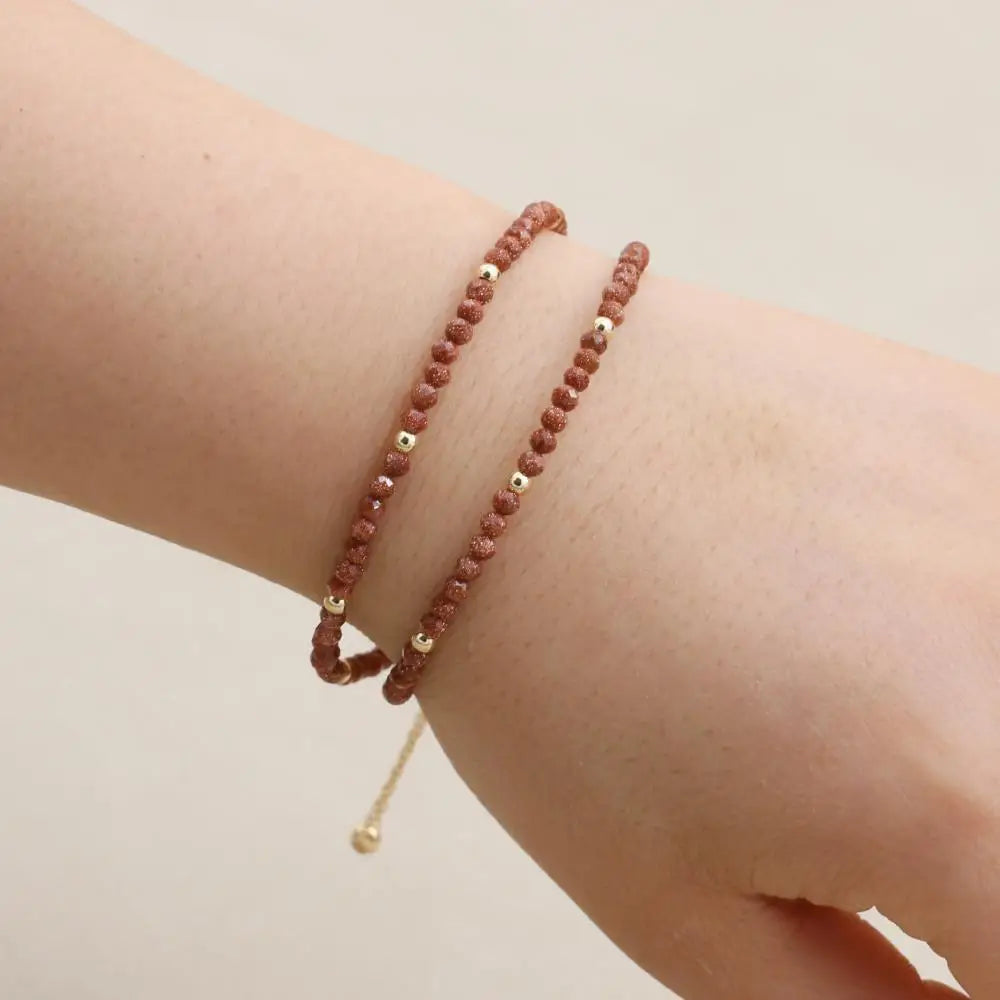 Handmade 3mm Faceted Gold Sandstone Double-Layer Bracelet with Magnetic Clasp