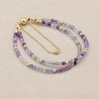 Handmade 3mm Faceted Rainbow Fluorite Double-Layer Bracelet with Magnetic Clasp