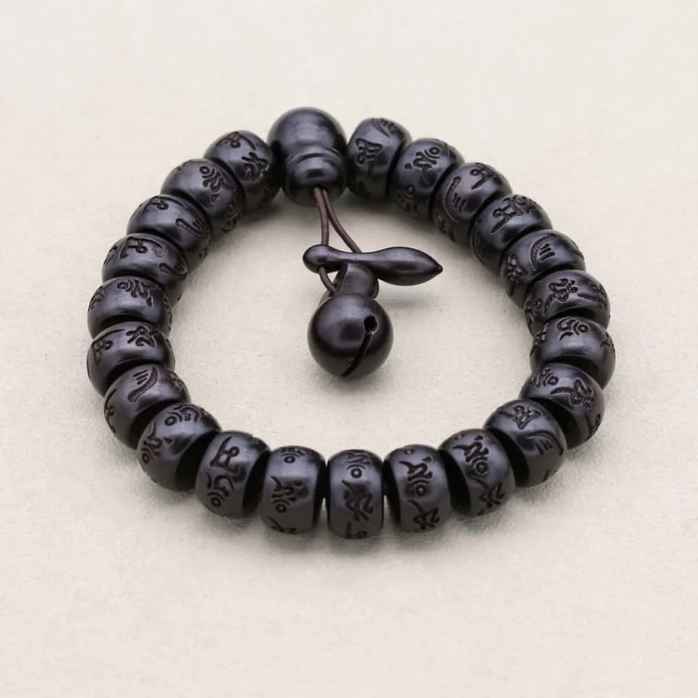 Lightning-Struck Jujube Wood Six-Syllable Mantra Bracelet: Protection & Blessing