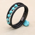 Handmade Turquoise & Hematite Multi-Layer Leather Bracelet for Men Women