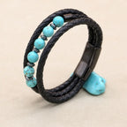 Handmade Turquoise & Hematite Multi-Layer Leather Bracelet for Men Women