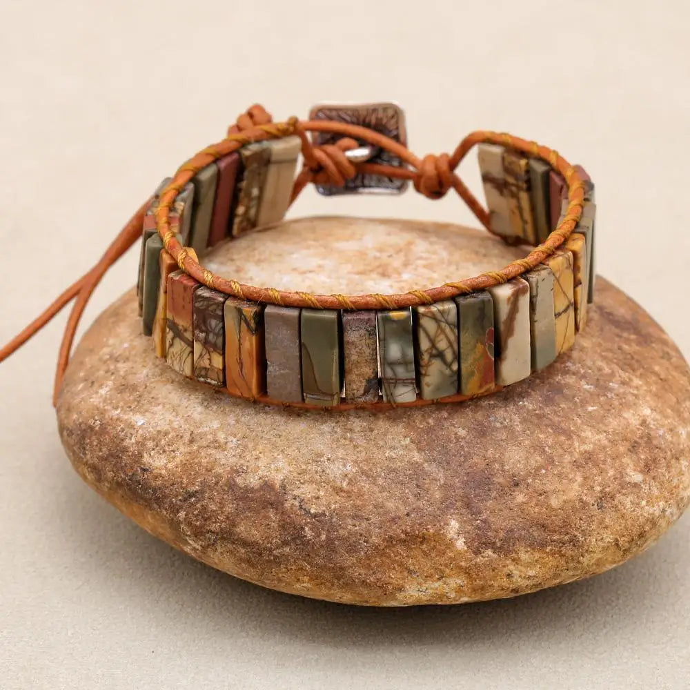 Picasso Jasper Leather Wrap Bohemian Bracelet for Men and Women