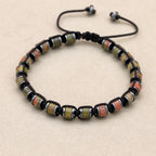 Unisex Unakite and Hematite Disc Braided Bracelet