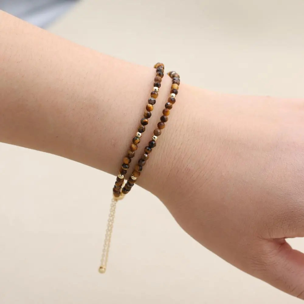 Handmade 3mm Faceted Tiger Eye Double-Layer Bracelet with Magnetic Clasp