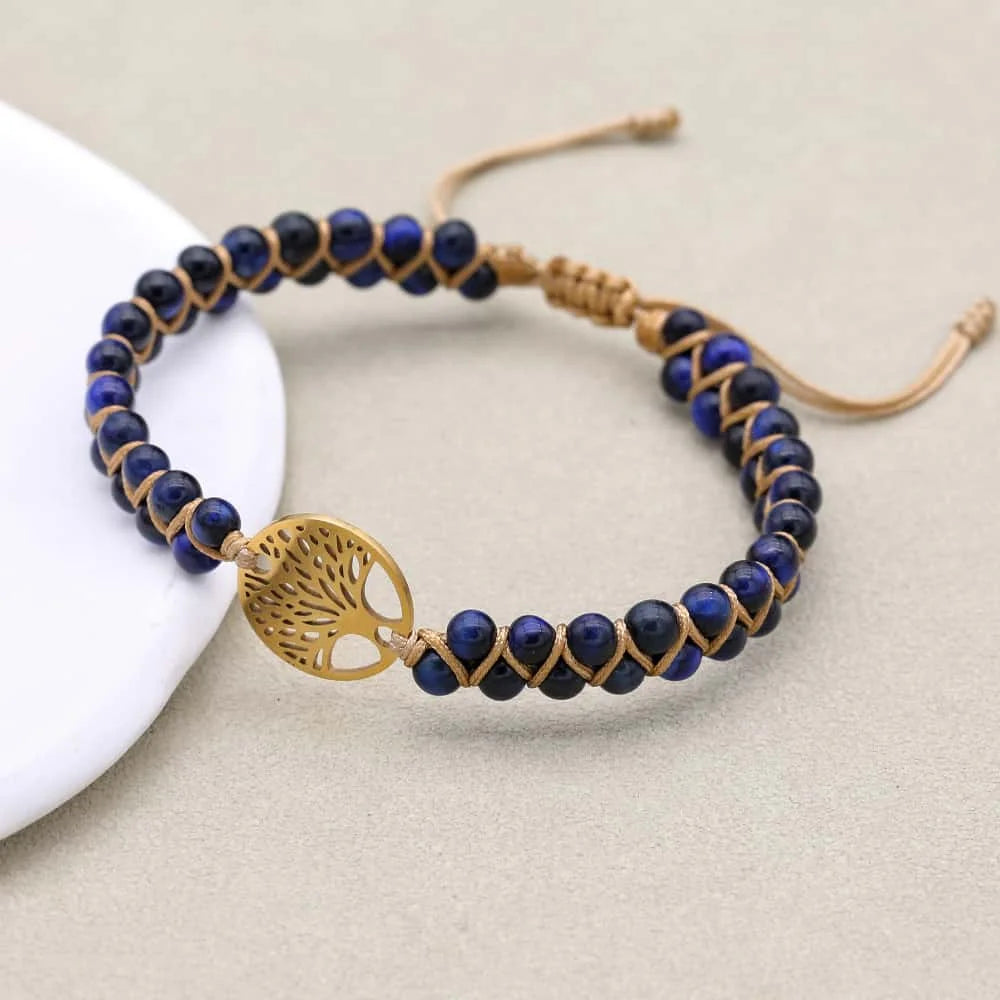 Blue Tiger's Eye Tree of Life Bracelet: Focus & Courage Talisman