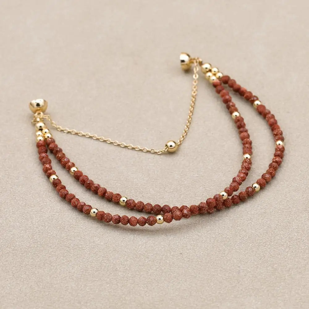 Handmade 3mm Faceted Gold Sandstone Double-Layer Bracelet with Magnetic Clasp