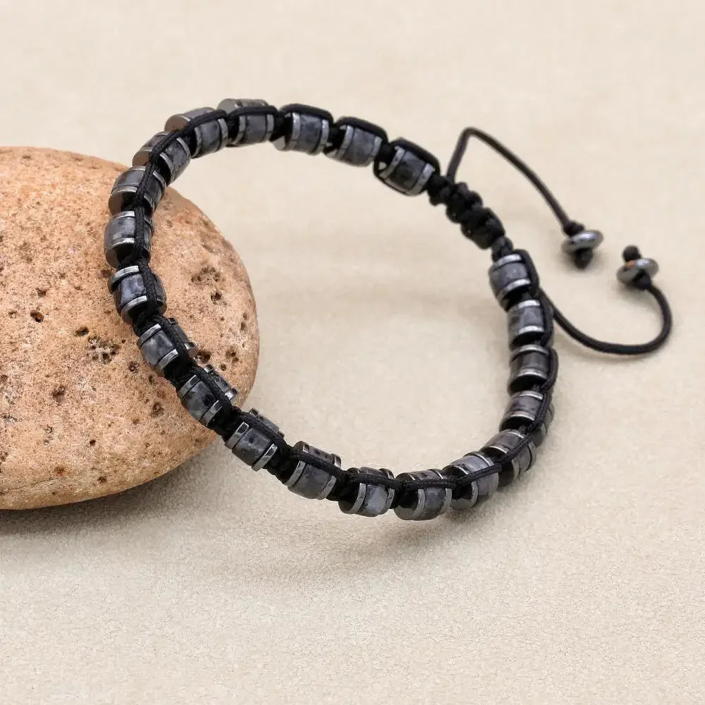 Awaken and Protect: Black Labradorite Hematite Grounding Woven Bracelet