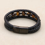 8mm Tiger Eye Hematite Multilayer Braided Leather Bracelet for Men Women