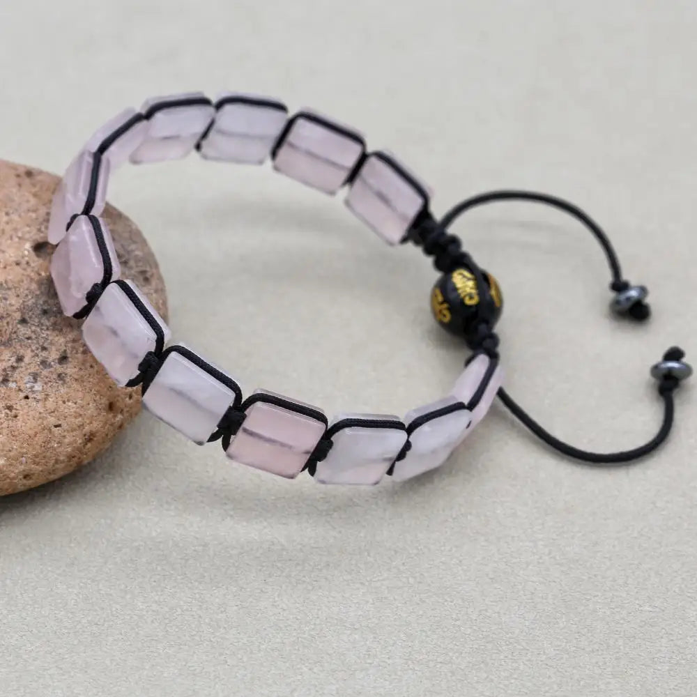 Unisex 10mm Square Rose Quartz Braided Bracelet