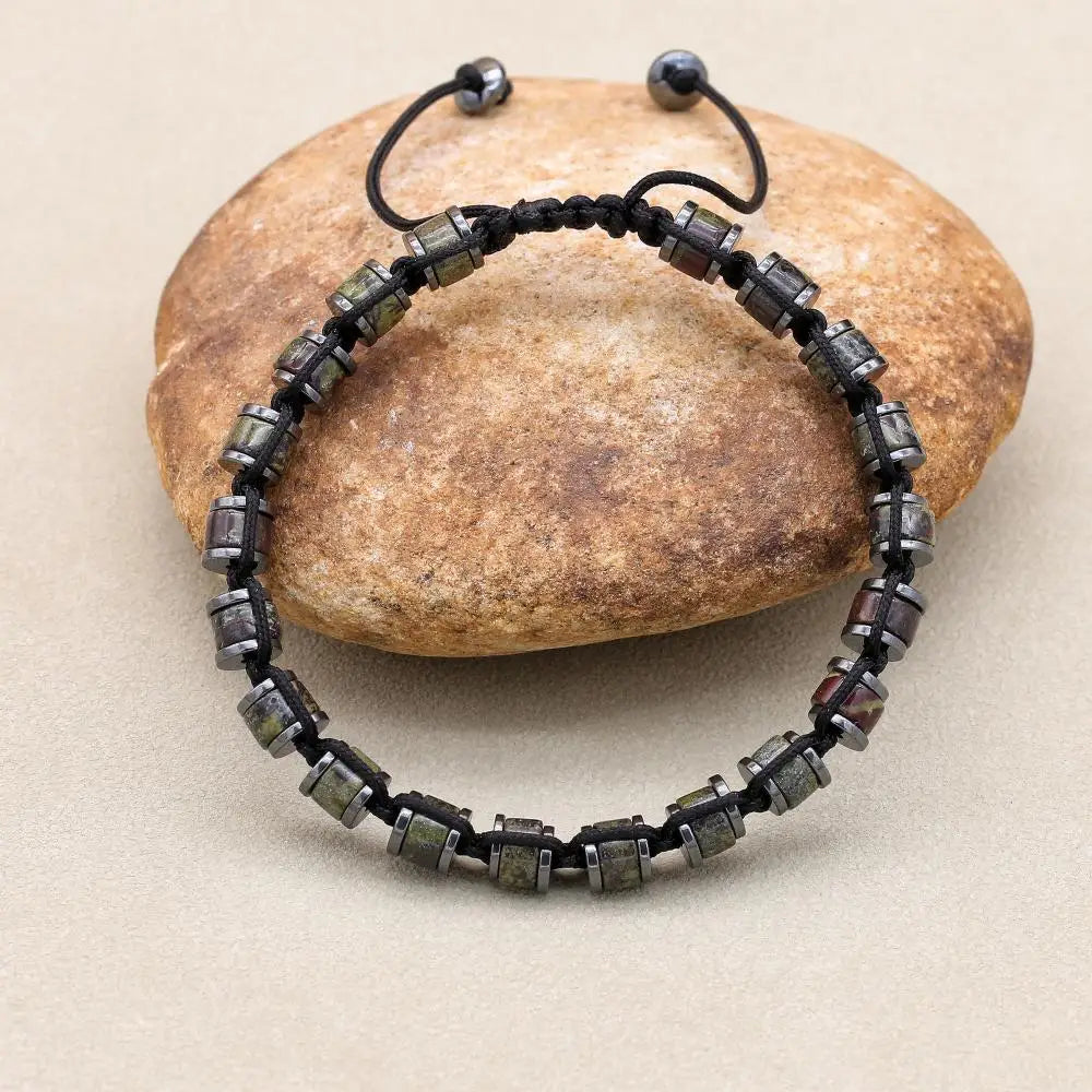 Dragon Blood Stone and Hematite Disc Braided Bracelet