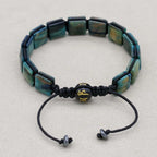 Handmade 10mm Square Blue-Green Tiger's Eye Braided Bracelet Unisex Spiritual Mantra Jewelry