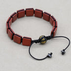 Unisex 10mm Square Red Jasper Braided Bracelet with Mantra Agate