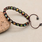 Unisex Colorful Sea Sediment Jasper and Hematite Disc Braided Bracelet