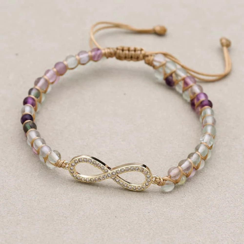 4mm Natural Fluorite Infinity Braided Bracelet - Stone of Mental Clarity