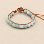 Unisex 8mm Amazonite Leather Boho Bracelet | Adjustable Braided Wrap