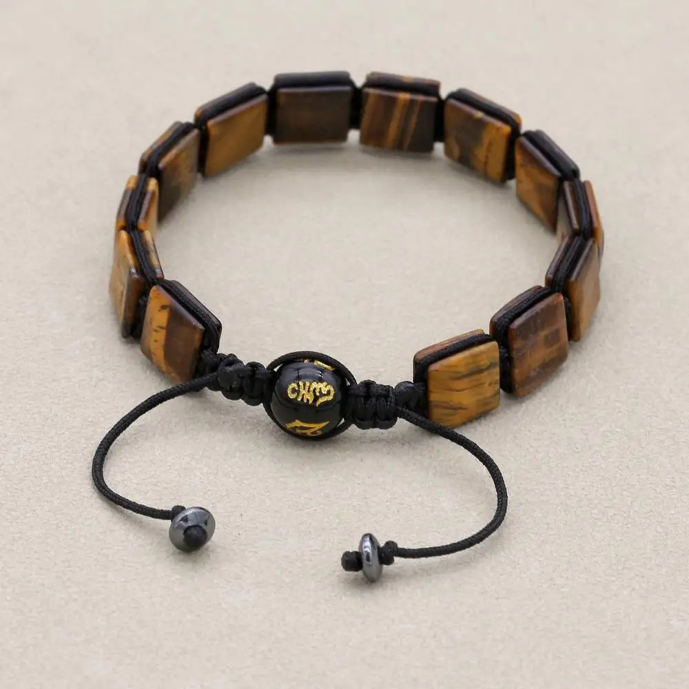 Handmade Square Tiger's Eye Braided Bracelet | Unisex Spiritual Mantra Jewelry