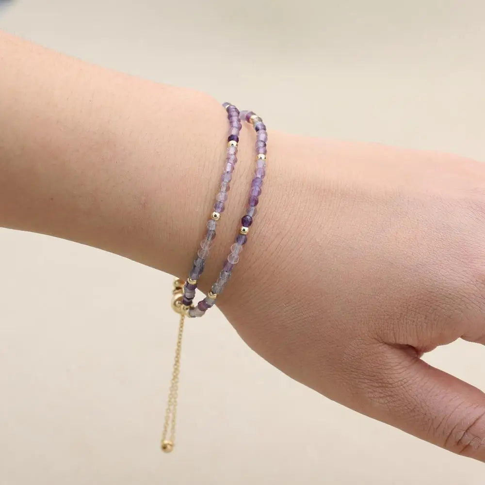 Handmade 3mm Faceted Rainbow Fluorite Double-Layer Bracelet with Magnetic Clasp