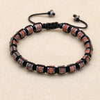 Natural Sesame Red Stone and Hematite Beaded Braided Bracelet