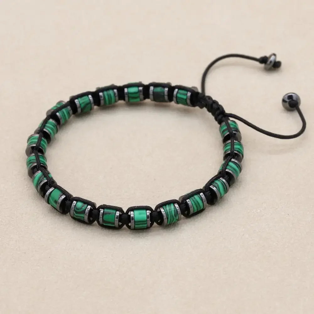 Malachite and Hematite Beaded Braided Bracelet for Men Women