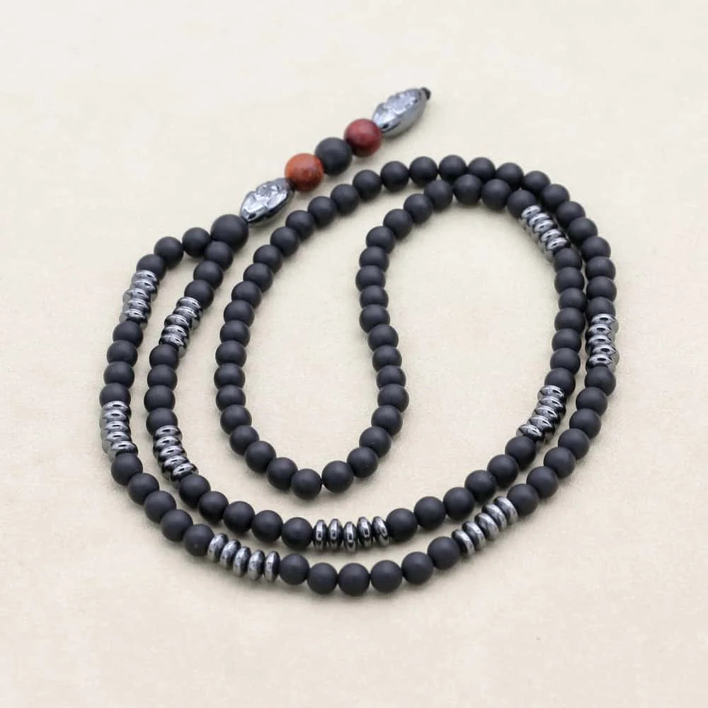 Men's Matte Onyx & Hematite Grounding Necklace: Strength and Inner Balance