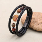 8mm Heart Picasso Stone & Hematite Multilayer Leather Bracelet