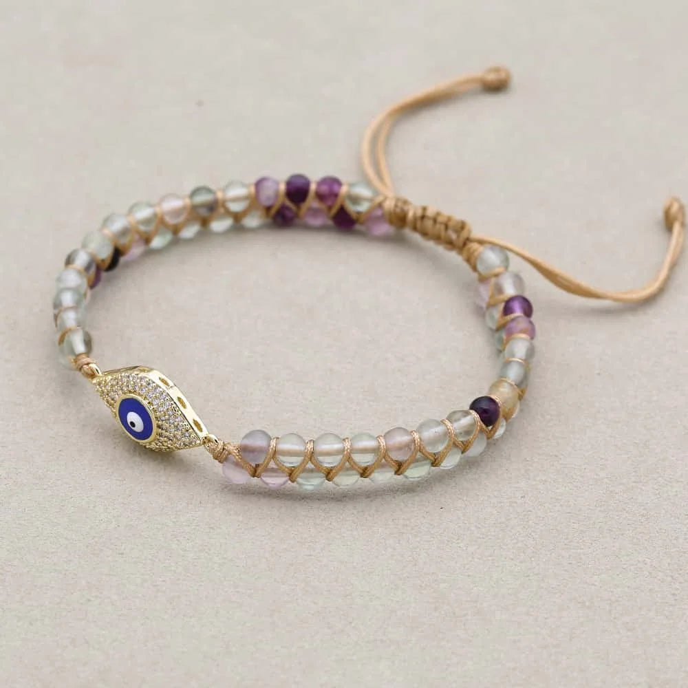 Rainbow Fluorite Evil Eye Bracelet: Clarity & Protection Talisman