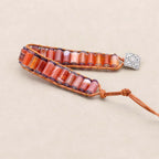 Vitality and Clarity: Red Agate Tube Fluorite Woven Leather Bracelet