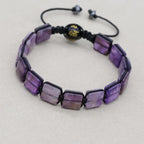 Handmade 10mm Square Amethyst Braided Bracelet Unisex Spiritual Mantra Jewelry