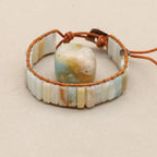 Unisex Amazonite Leather Boho Bracelet | Braided Adjustable Jewelry