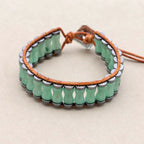 Prosperity and Growth Green Aventurine Bamboo Joint Leather Wrap Bracelet