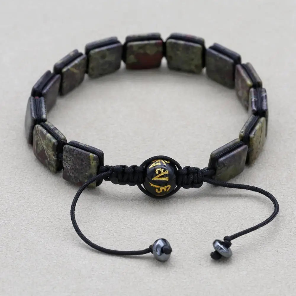 Unisex 10mm Square Dragon Blood Stone Braided Bracelet