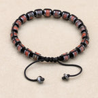 Natural Sesame Red Stone and Hematite Beaded Braided Bracelet