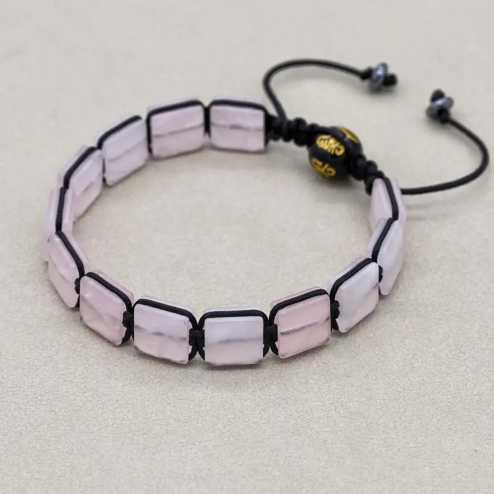 Unisex 10mm Square Rose Quartz Braided Bracelet