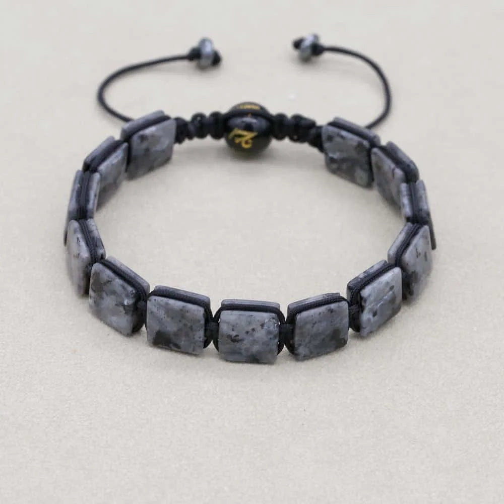 Unisex 10mm Square Black Larvikite Braided Bracelet