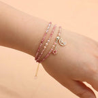 Emotionale Heilung Mehrlagiges Mond-Wickelarmband aus rosa Opal
