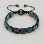 Handmade 10mm Square Blue-Green Tiger's Eye Braided Bracelet Unisex Spiritual Mantra Jewelry