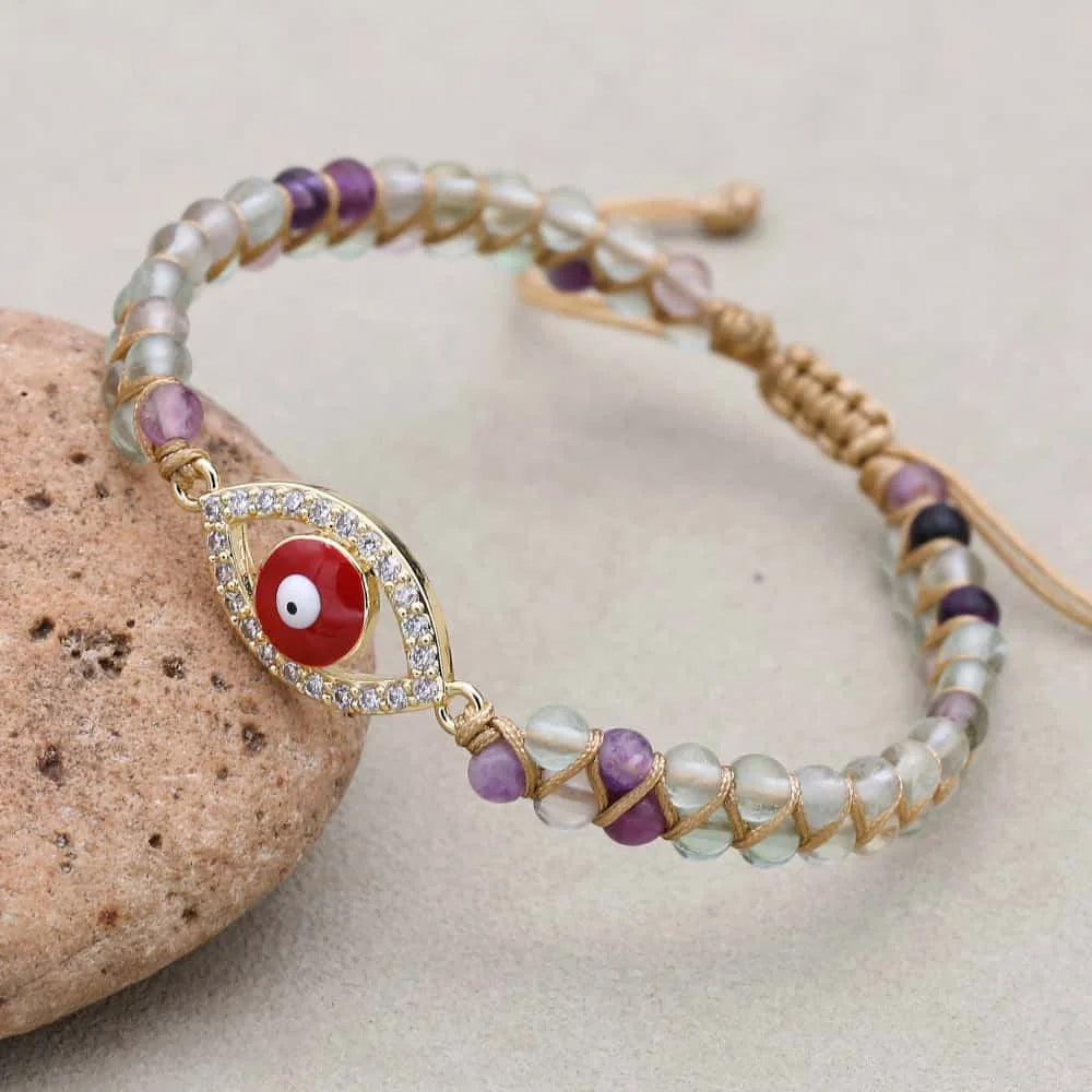 Natural Fluorite Double-Layer Evil Eye Bracelet: Clarity & Protection (Unisex)