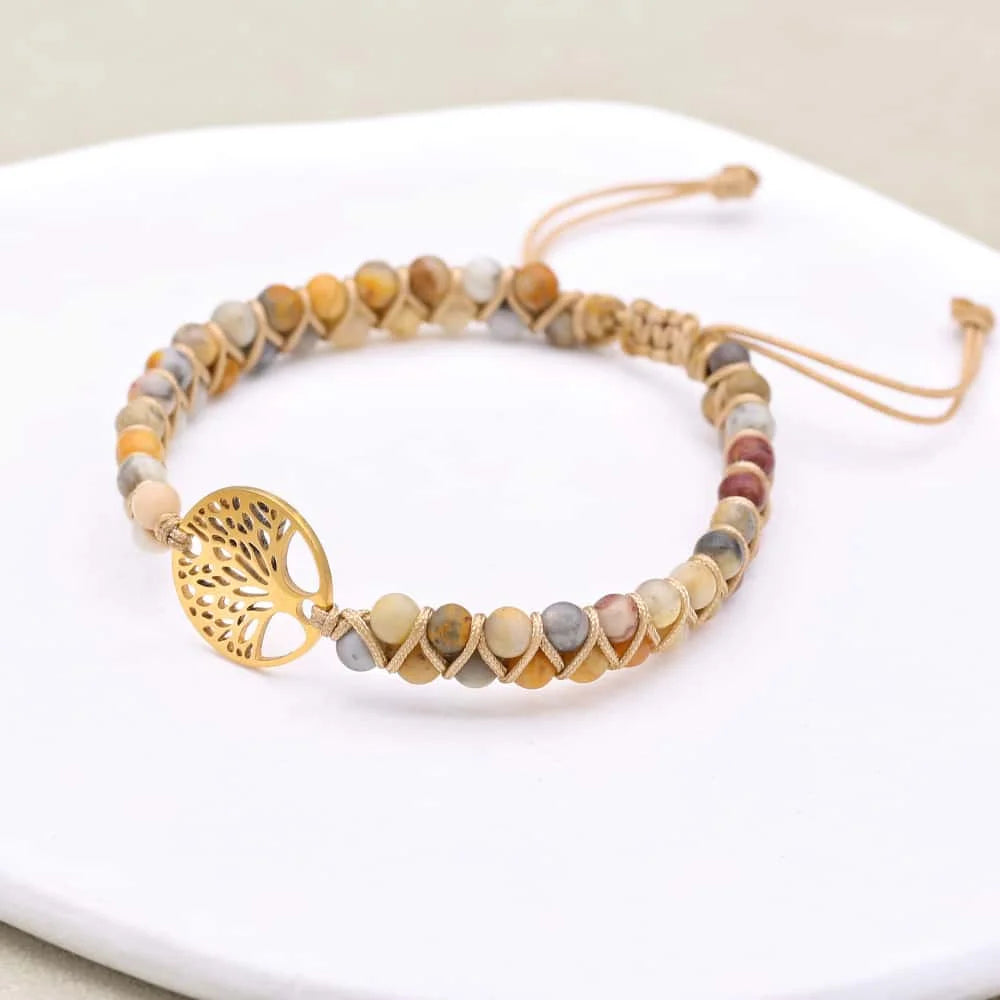 Crazy Lace Agate Tree of Life Bracelet: Laughter & Earthy Vitality Talisman
