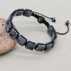 Unisex 10mm Square Black Larvikite Braided Bracelet