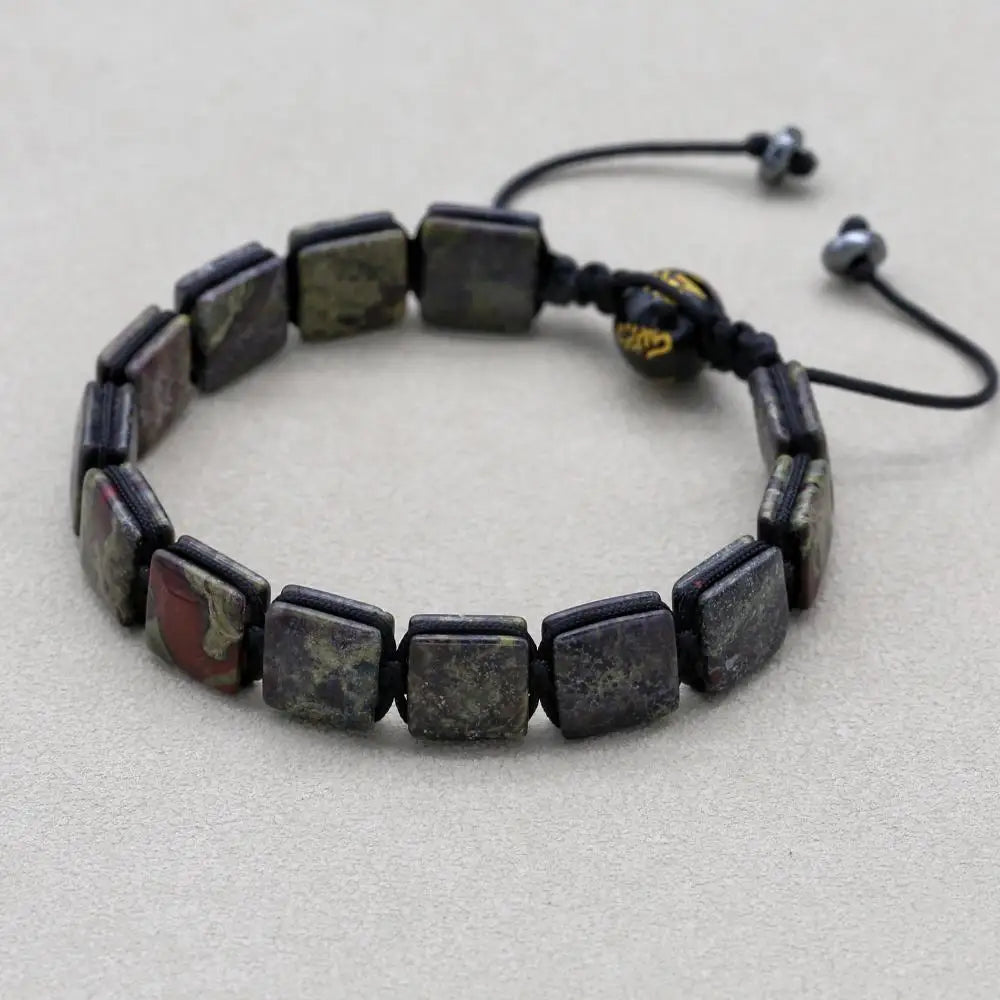 Unisex 10mm Square Dragon Blood Stone Braided Bracelet