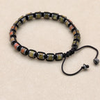 Unisex Unakite and Hematite Disc Braided Bracelet