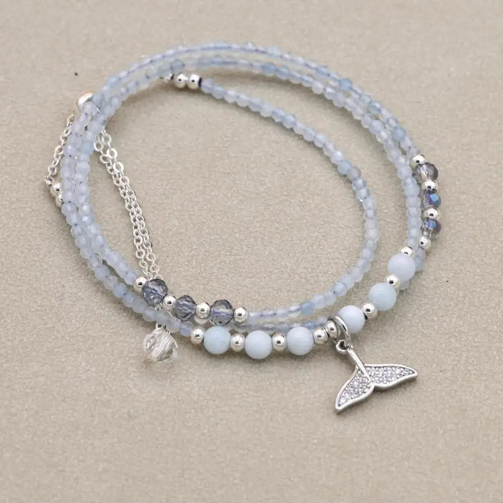 Mehrlagiges Wickelarmband aus Aquamarin für Ruhe und Schutz
