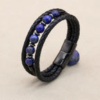 8mm Lapis Lazuli Hematite Multilayer Leather Bracelet for Unisex