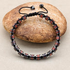 Natural Sesame Red Stone and Hematite Beaded Braided Bracelet