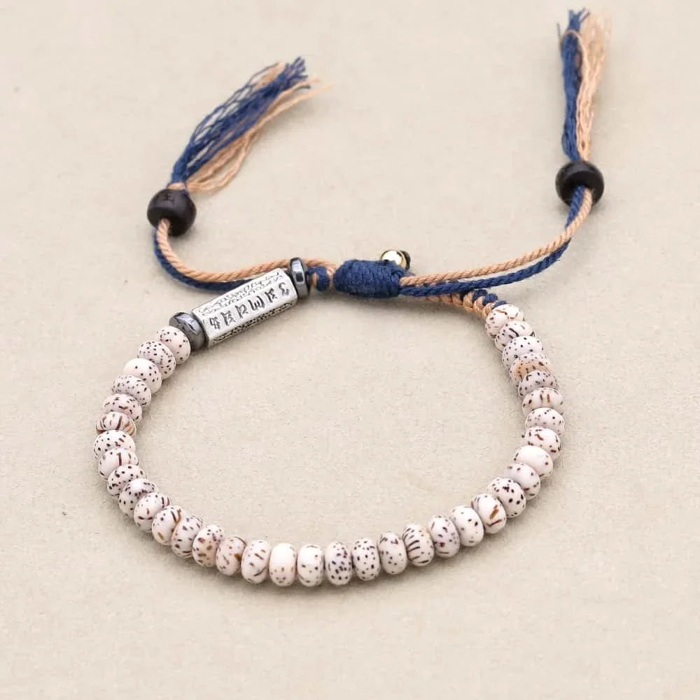 Peace and Wisdom Star Moon Bodhi Seed Six Word Mantra Braided Bracelet