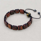 Red Tiger Eye Square Bead Braided Bracelet with Six-Word Mantra Agate