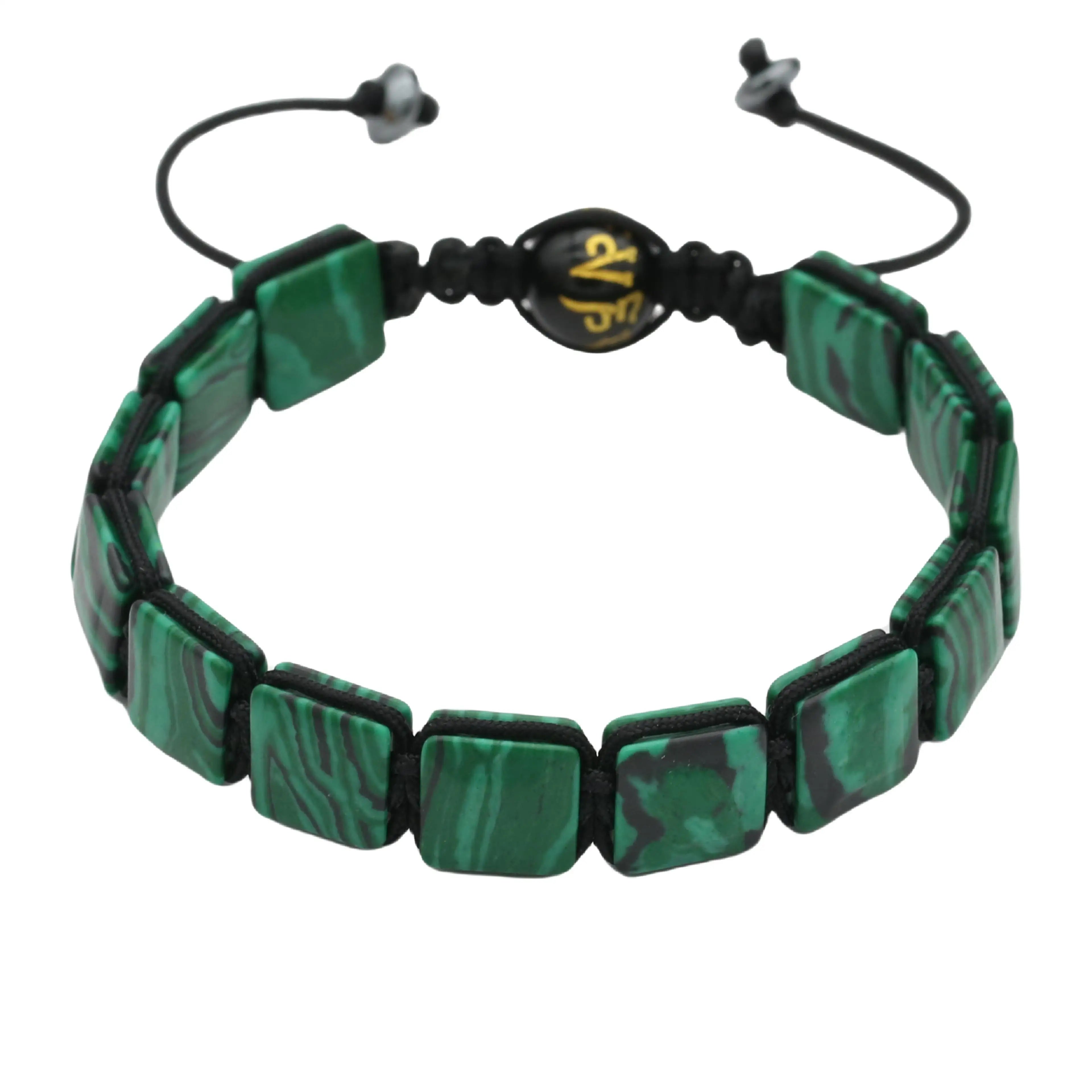 Handmade Square Synthetic Malachite Braided Bracelet | Unisex Spiritual Mantra Jewelry